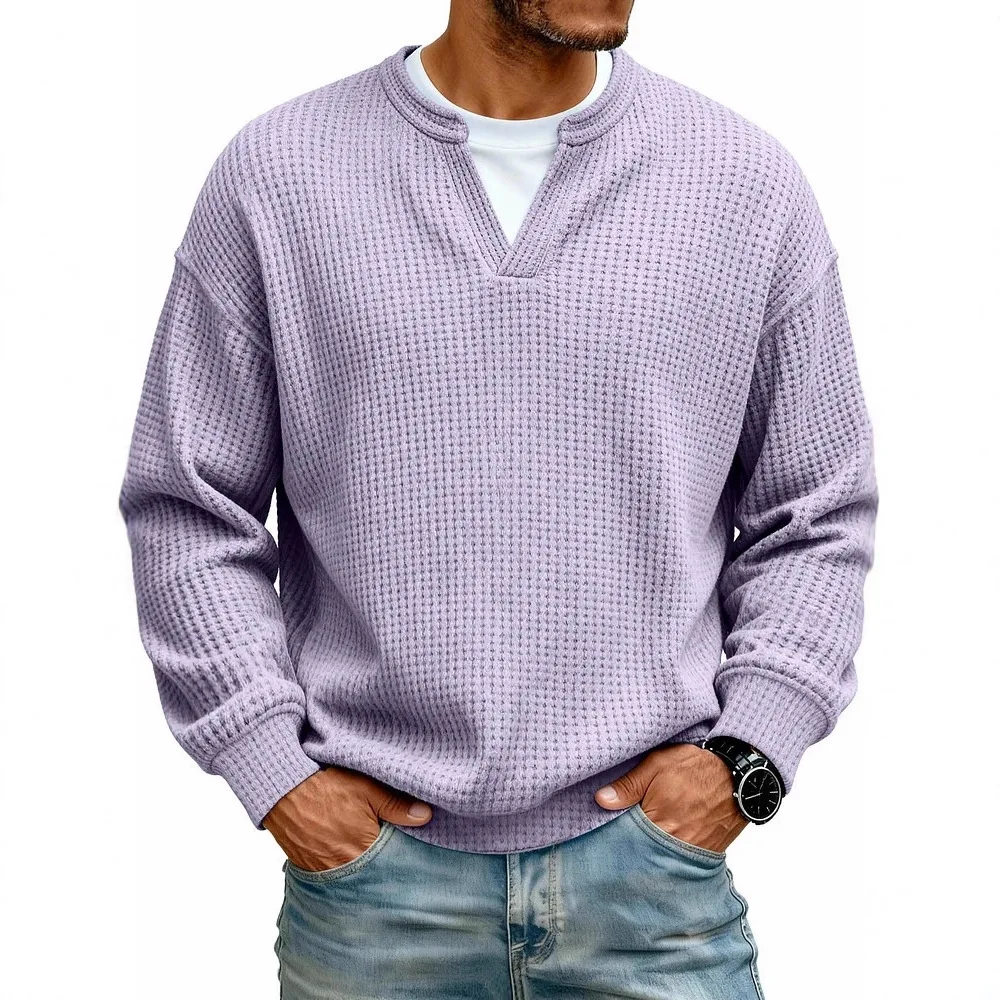 2026 Simple Waffle Fake Two-Piece Casual Long Sleeve T-Shirt For Men