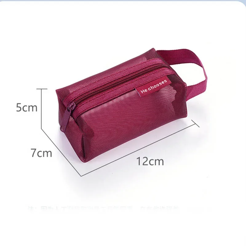 Borsa per carte per organizer per auricolari, rossetto, chiave di grande capacità, serie scura, portamonete quadrato tridimensionale vintage in rete di nylon