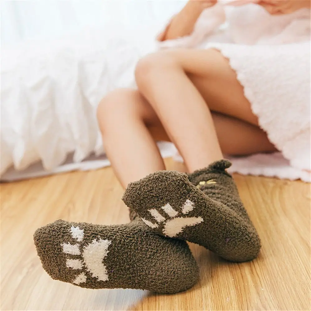 Soft Cartoon Cat Fuzzy Socks Cotton Thicken Kawaii Socks Winter Middle Tube Socks Women