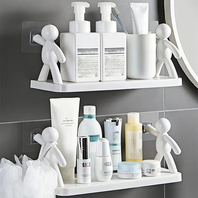 Mini Person-Shaped Self-adhesive Storage Rack Bathroom Shampoo Storage Holder Plastic Makeup Shelf Kitchen Organization Shelves