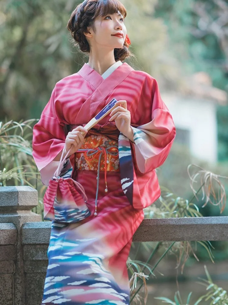 

Женское японское официальное кимоно, традиционное юката с Оби, сценическое платье, костюм для косплея