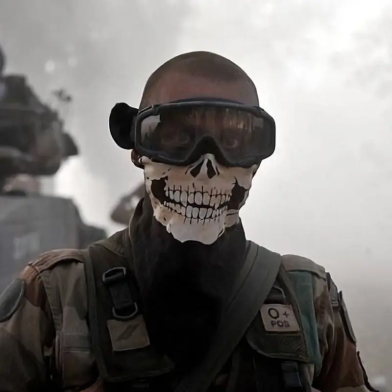Tactical 4 Pcs Costume CS Combat Survival Gear with Airsoft Vest Skull Face Mask Skeleton Gloves for Adults Halloween Cosplay
