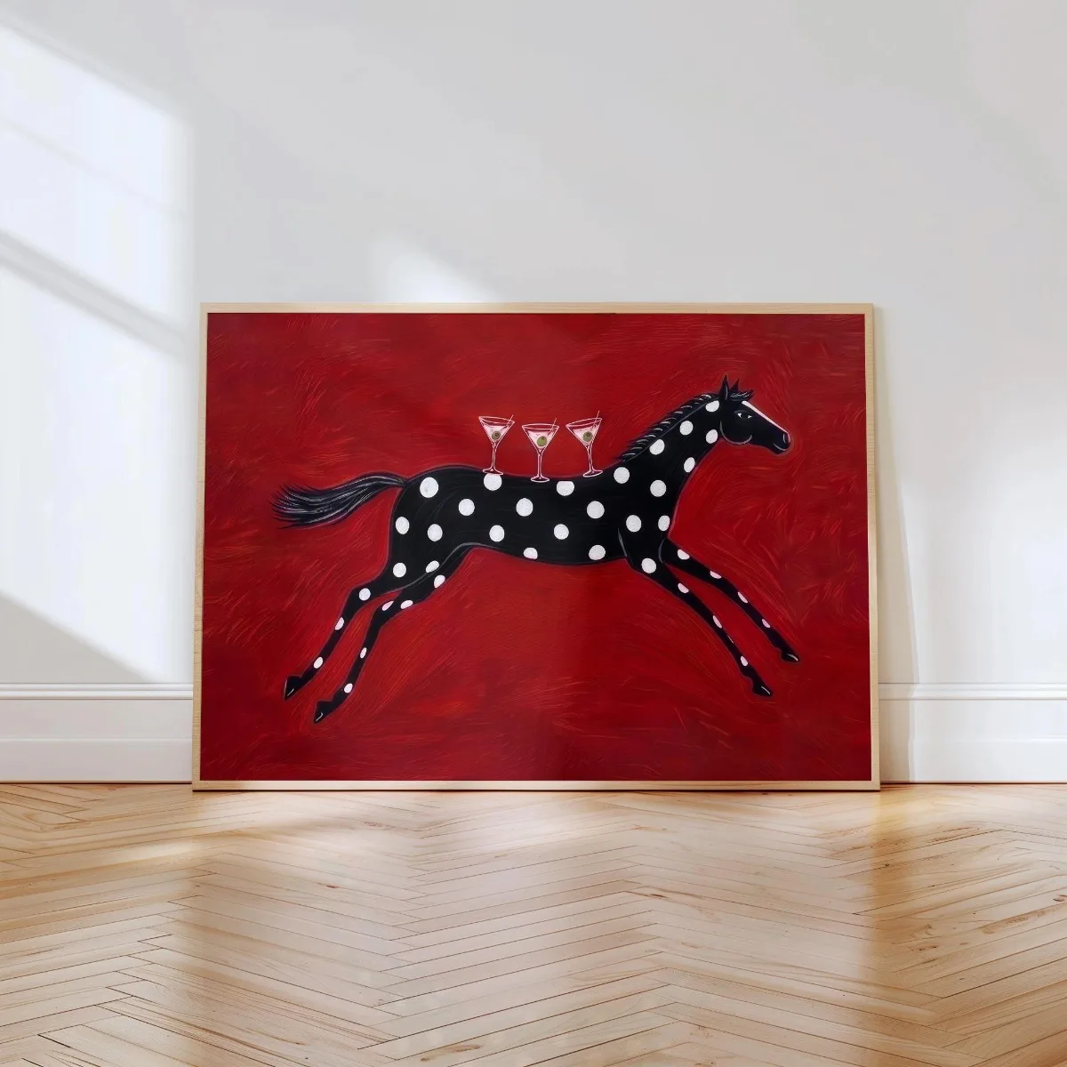 Polka Dot Horse Martini Canvas Prints Poster Vintage Bold Quirky Animal Art Prints Kitchen Bar Cart Wall Art Home Decor Poster