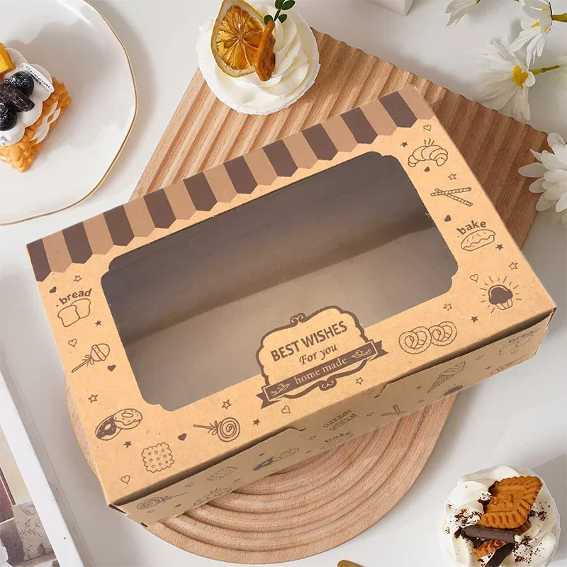 12/24Pcs Cake Bakery Box with PVC Window Kraft Paper Dessert Cookie Pastry Packaging Boxes Baby Shower Birthday Party Supplies