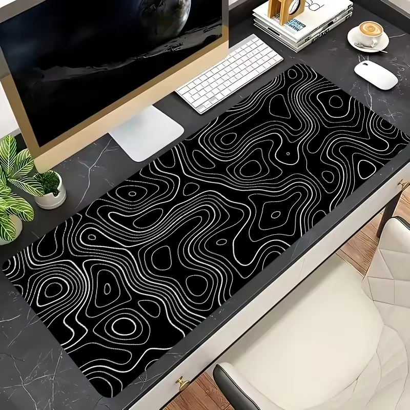 Black And White Strata Liquid Mousepad Large Abstract Mouse Pad XXL Desk Mat Gaming Deskmat With Lockedge Office Non-slip Carpet