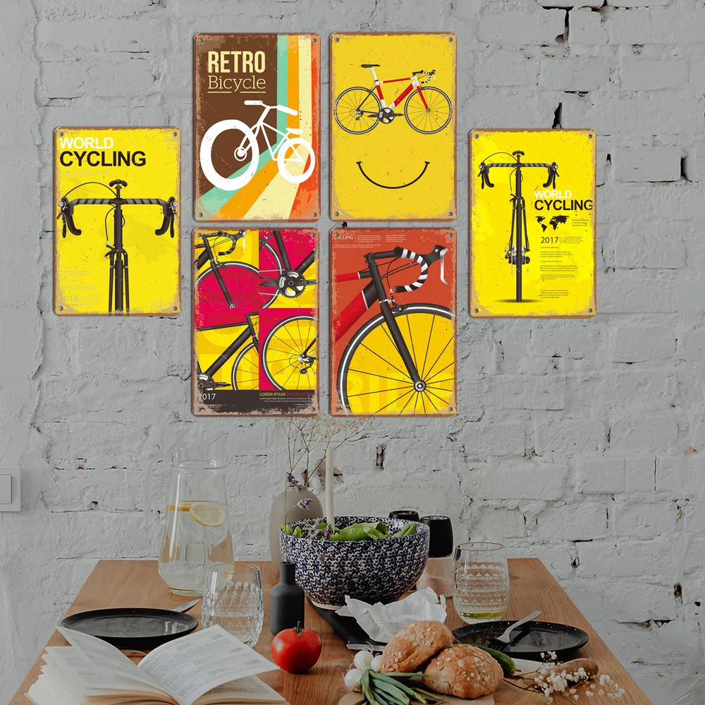 Targhe in metallo per bicicletta retrò Targa Poster Vintage World Cycling Targhe in metallo Decorazione da parete per garage Bar Pub