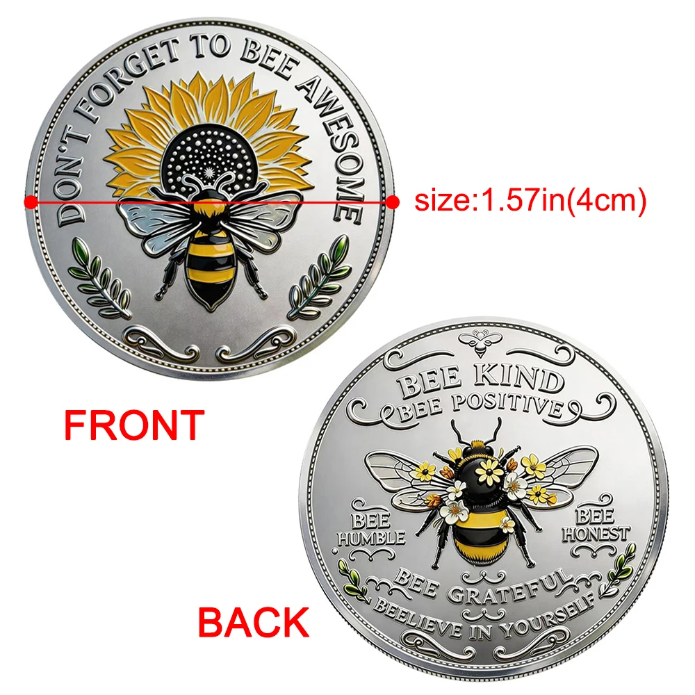 Silver Bee Motivational Challenge Coin Sunflower Inspirational Positive Quote Commemorative Coin Collectible for Friends Women