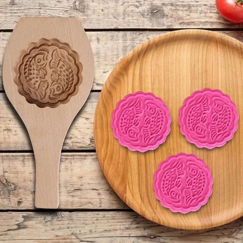 Nuevo molde de madera para galletas, molde tradicional de madera para pastel de Luna, sellos para galletas, molde para hornear con mango, molde para galletas y pasteles para Muffi