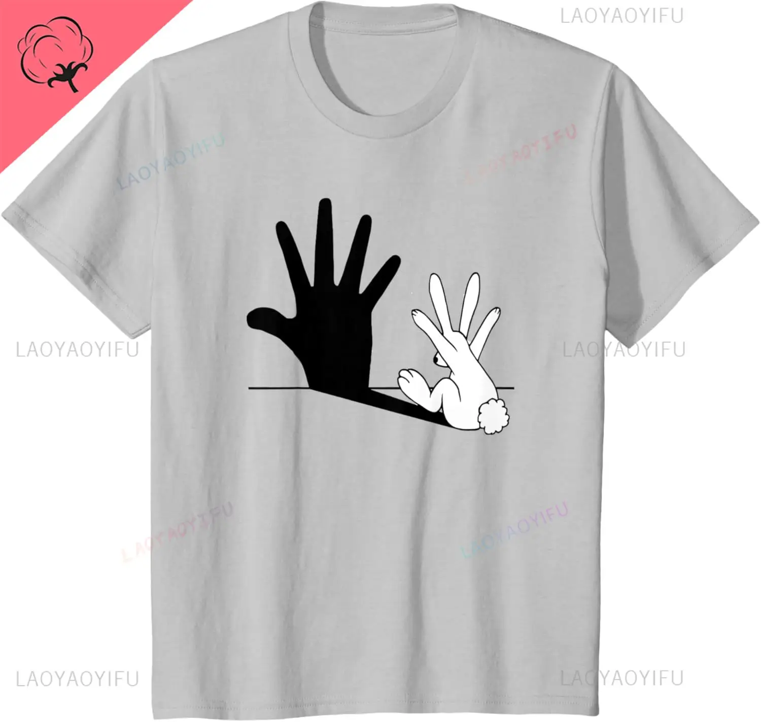 Rabbit Hand Shadow Funny Chinese Shadow T-Shirt Kawayi Couple Harajuku Y2k Breathable and Comfortable Cotton Tee