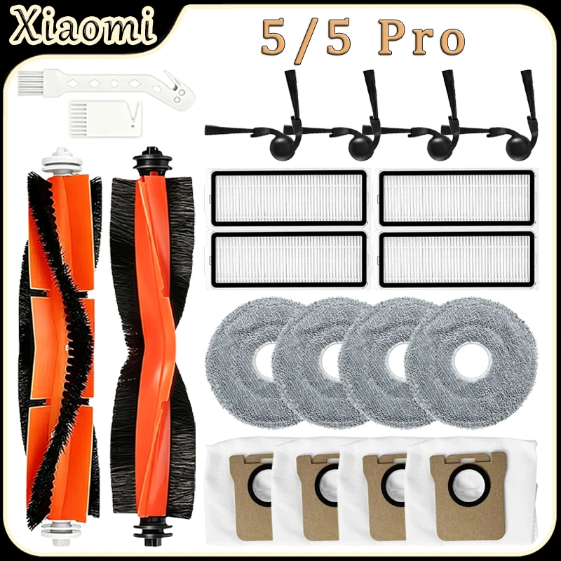 For Xiaomi 5/5 Pro Robot Vacuum Cleaner Accessories Main Brush HEPA Filter Side Brush Mop Pad Dust Bag Replacement Parts