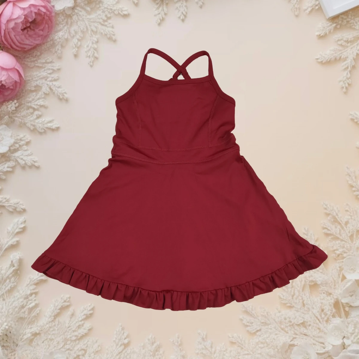 

Summer Dress Baby Girl Red Strap Shorts Ruffle Skorts Athletic Yoga Active Wear Toddler Knee Length Dress Children Kids Clothes