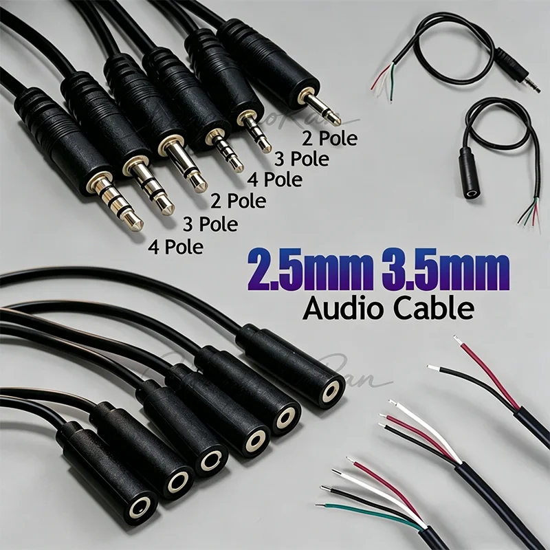 2.5mm 3.5mm Mono Stereo Audio Cable Male Female Plug Jack Connector Cord 2/3/4Pole TS TRS TRRS Extension Wire DIY Earphone Mic