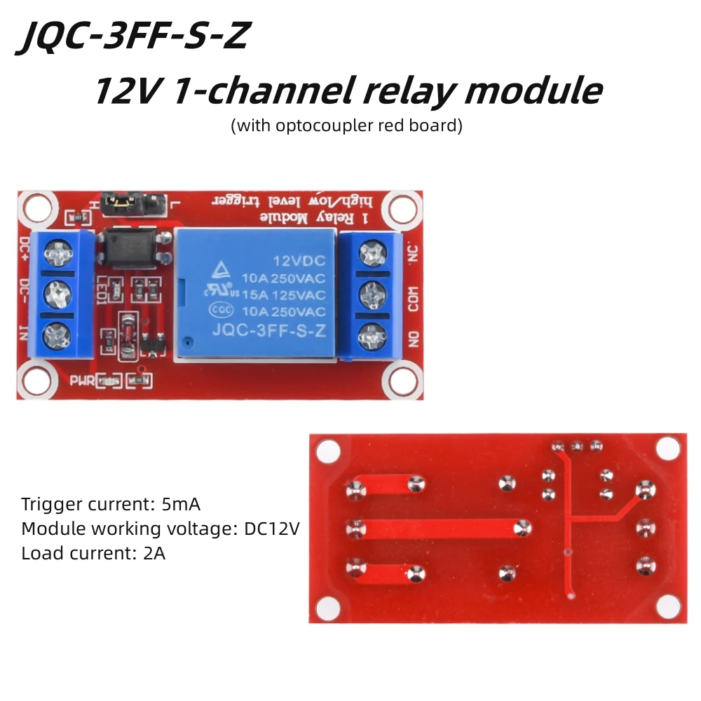 12V 1-channel relay module, using bidirectional optocoupler isolation, with strong driving capability and stable performance