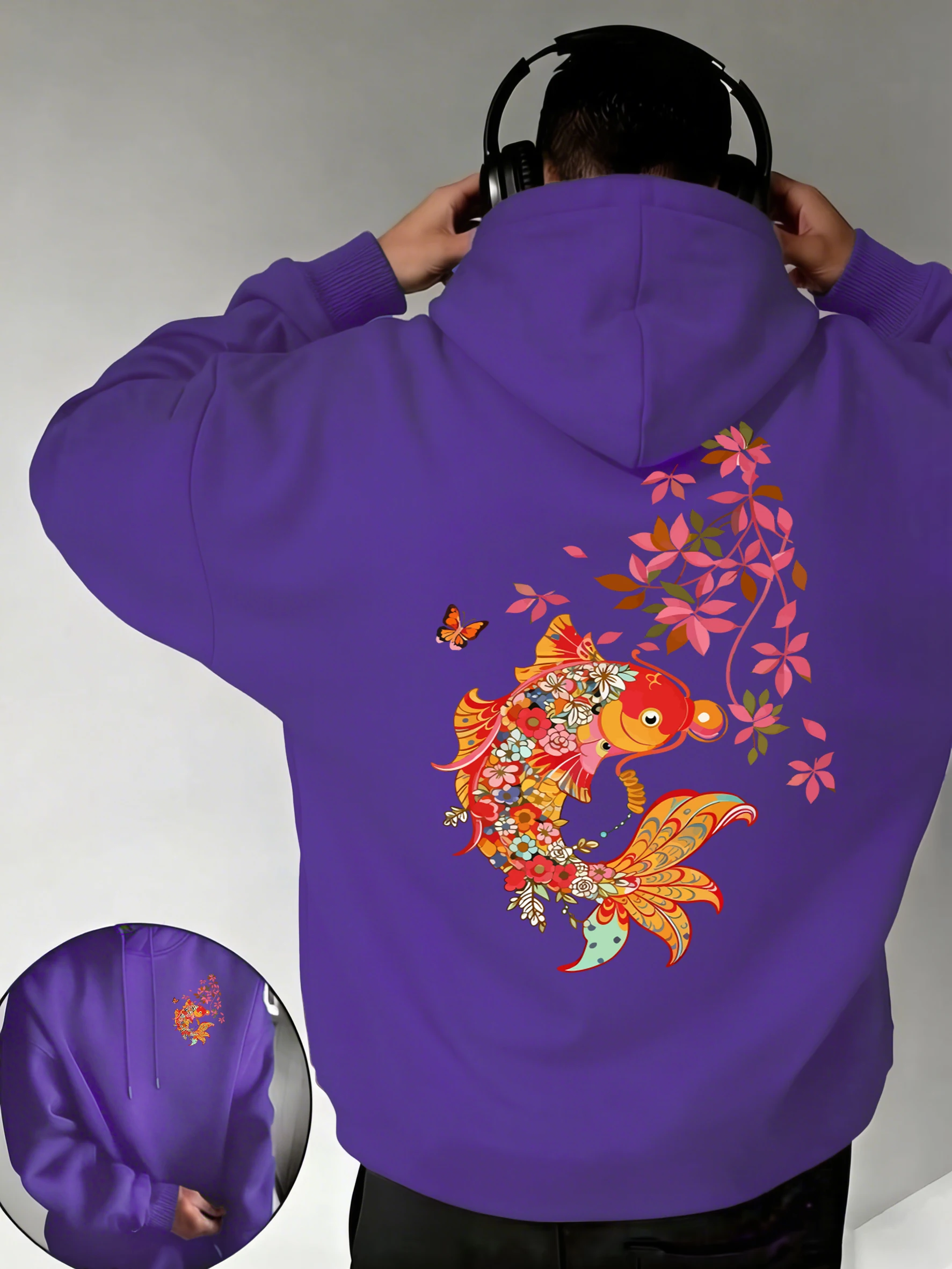 

Красивые цветочные узоры в стиле кои: базовая одежда для мужчин, осенние свободные худи, модные флисовые пуловеры унисекс, повседневные мягкие толстовки с длинными рукавами