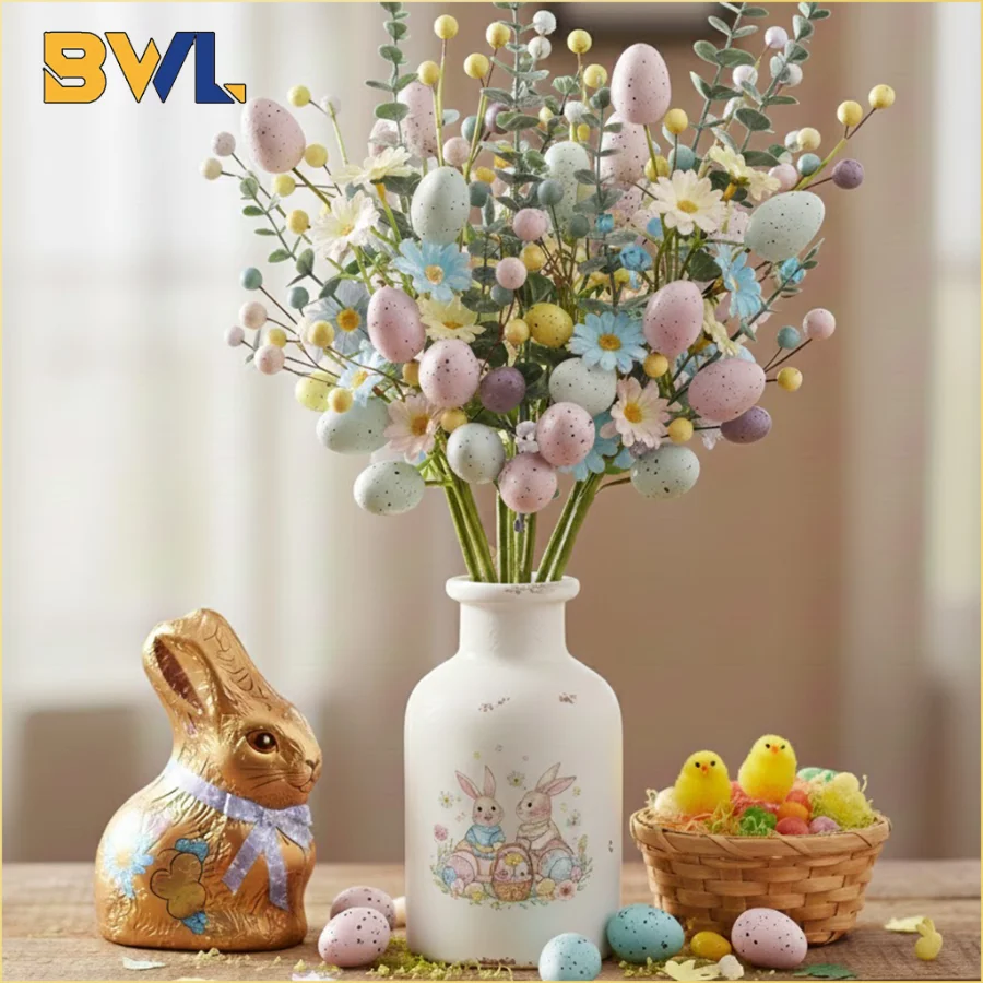 1-10PCS Easter Egg Floral Stems Artificial Daisy Eucalyptus Be...