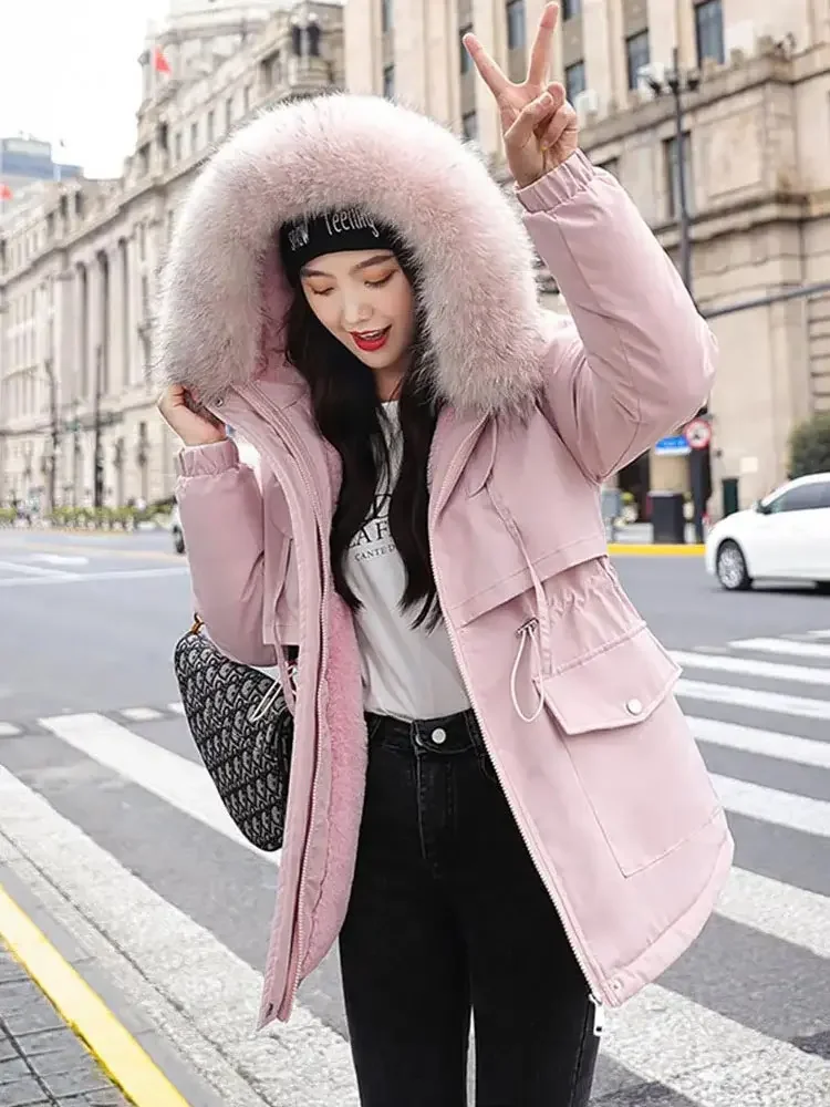 Vielleicht 2024 New Cotton Thicken Warm Winter Jacket Coat Women Casual Parka Winter Clothes Fur Lining Hooded Parka Mujer Coats