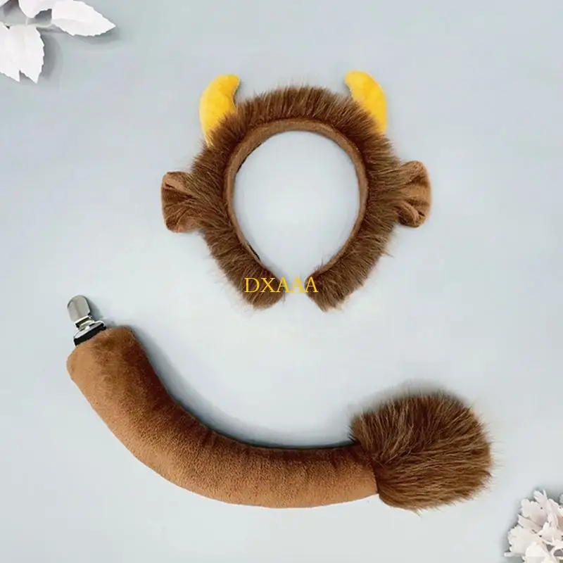 Dxaa Animal Yak Costumes Set, Yak Ears Bandband avec Yak Tail For Kids Boys Girls