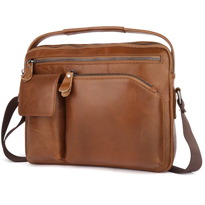 Luxury Men Top Handle Bag Male Genuine Leather Handbag Middle Business Travel Pad Messenger Men's Cowhide Shoulder