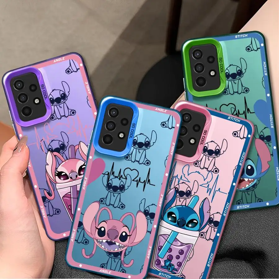 Phone Case for Samsung A55 A33 A25 A54 A22 A53 5G A72 A21s A32 A35 A51 A52s Shockproof Shell Cover Disney Stitch Angle Lover-