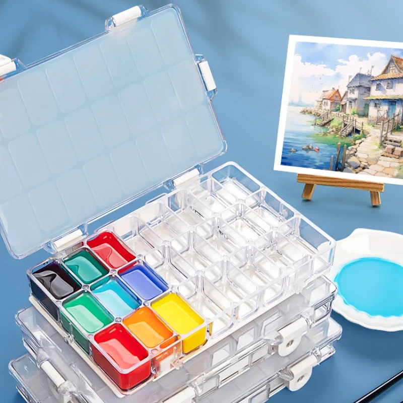 

24/36/54-grid Pigment Moisturizing Box with Lid Portable Gouache Watercolor Soft Lid Leak-proof Pigment Repackaging Storage Box