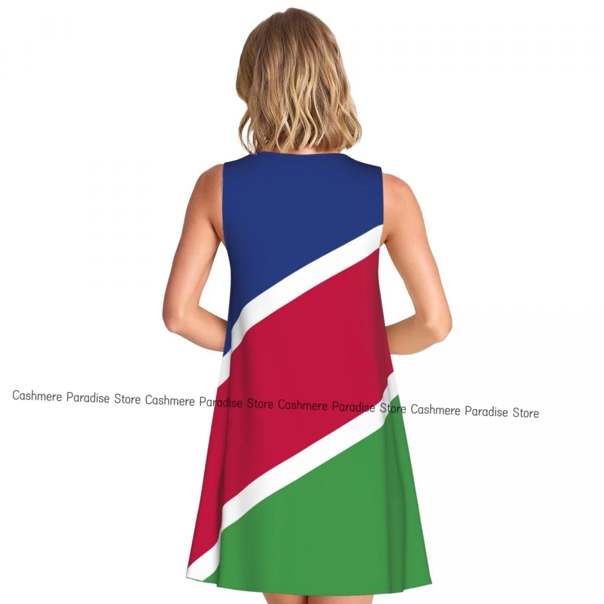 فستان نسائي كاجوال للركبة بعلم ناميبيا ورقبة دائرية بدون أكمام فوق الفستان