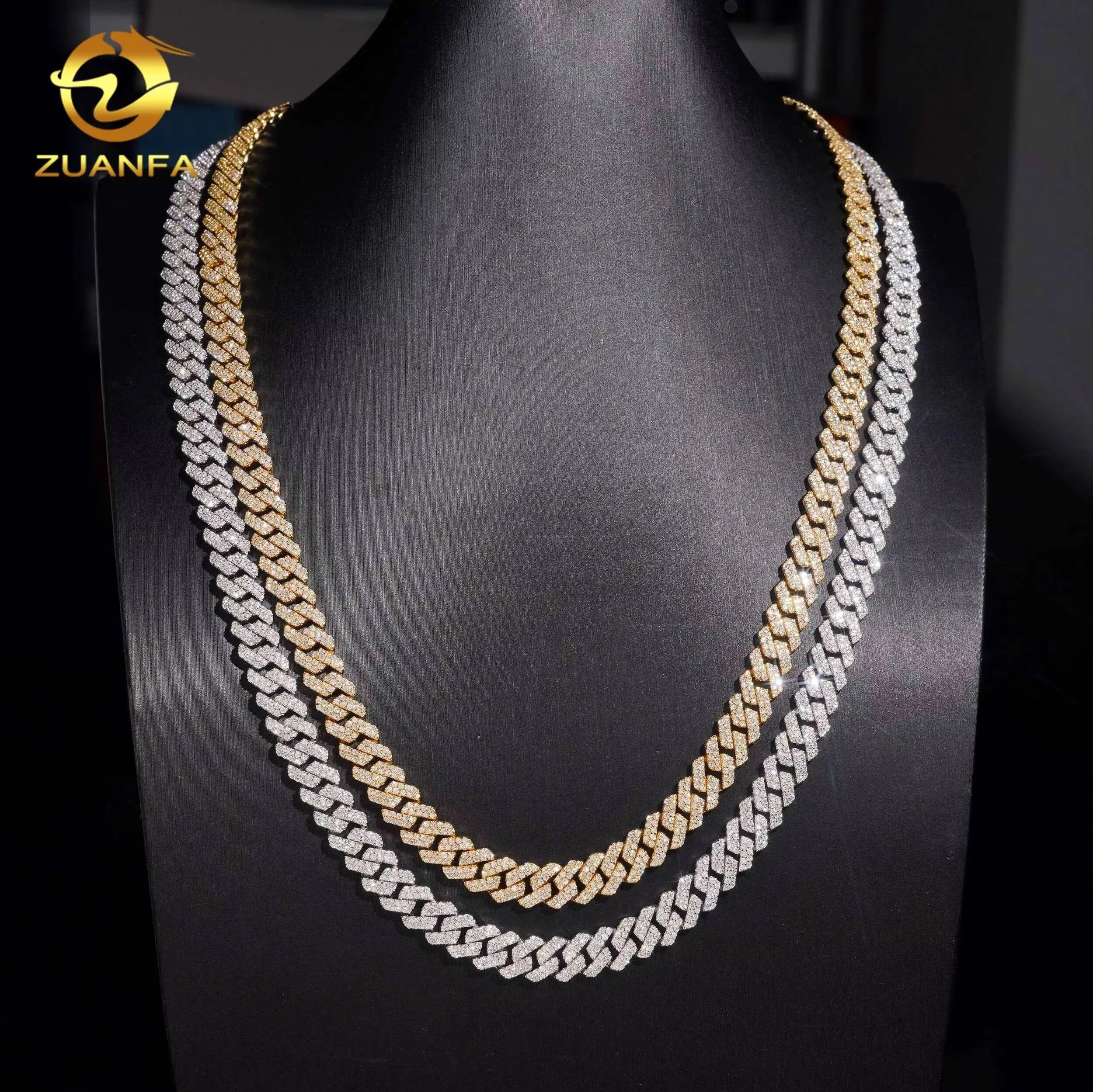 Fashion New Arrival Rapper Chain Brass Moissanite Hip Hop Jewelry Cuban Link Chain 8mm Iced Out Miami Cuban Necklace Pass Diamon