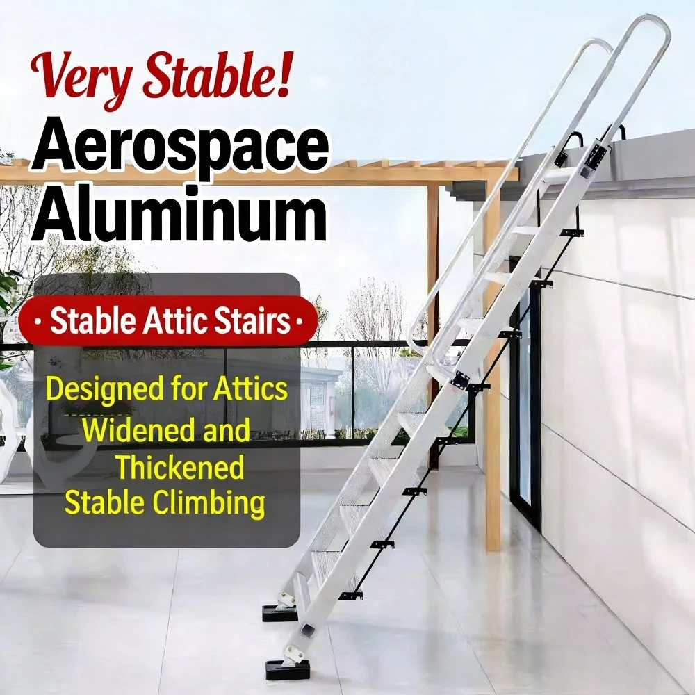 Thickened Aluminium Attic Loft Ladder Carbon Steel Ladder Footboard Climbing Ladder for Home Use