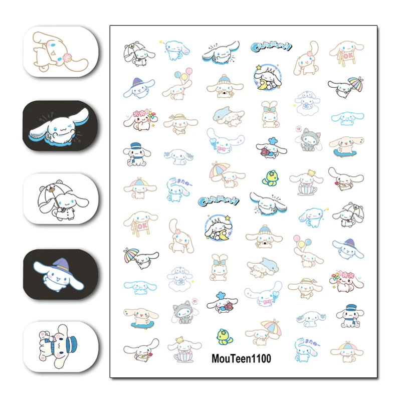 Nagelsticker Mouteen-1100 Blauwe Cinnamoroll Hond Nagelwatersticker voor Nail Art Sticker Sticker