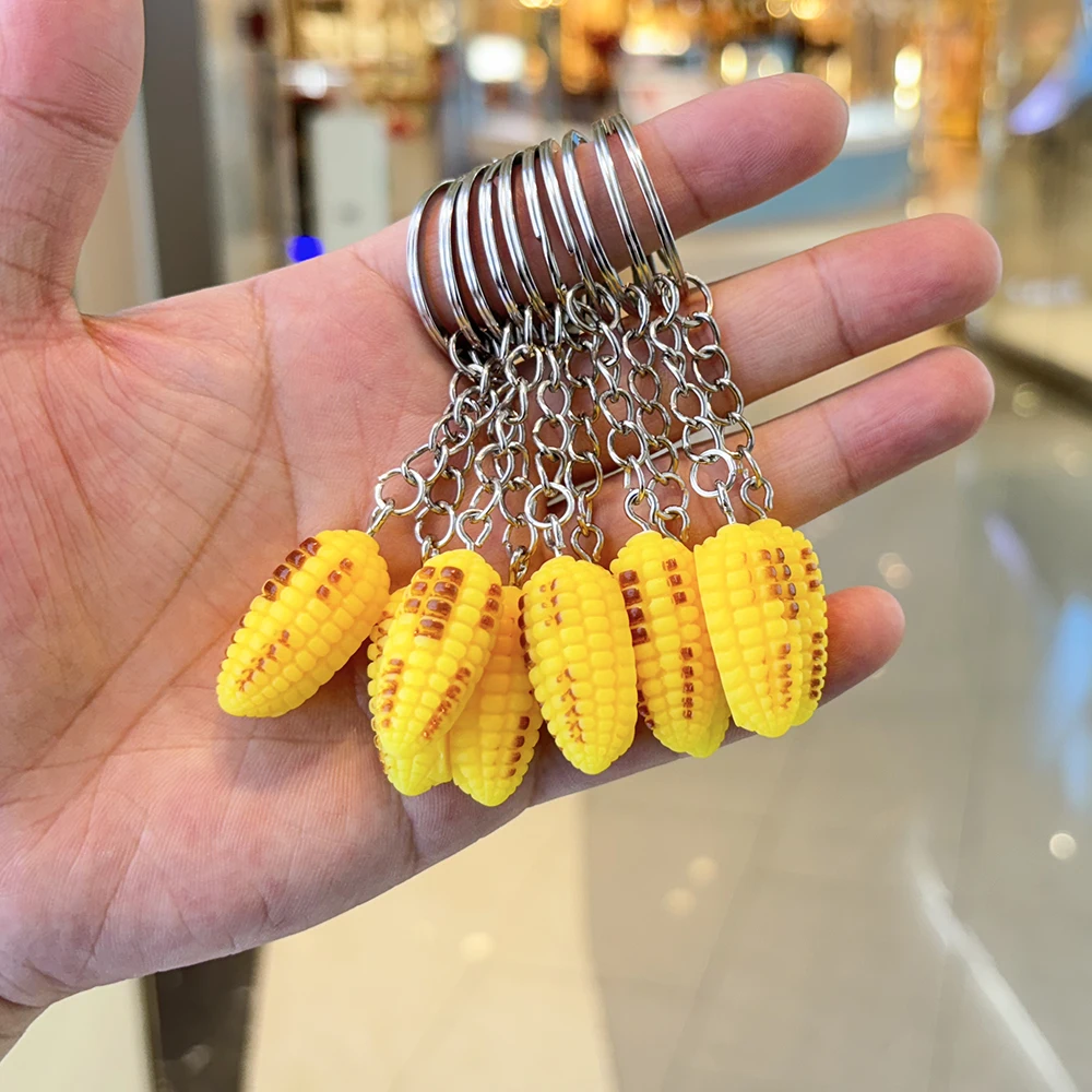 10pcs Simulation Corn Keychain Cartoon Plant Pendant Accessory Y2K Pendant Keychain Thanksgiving Corn Decoration Key Ring