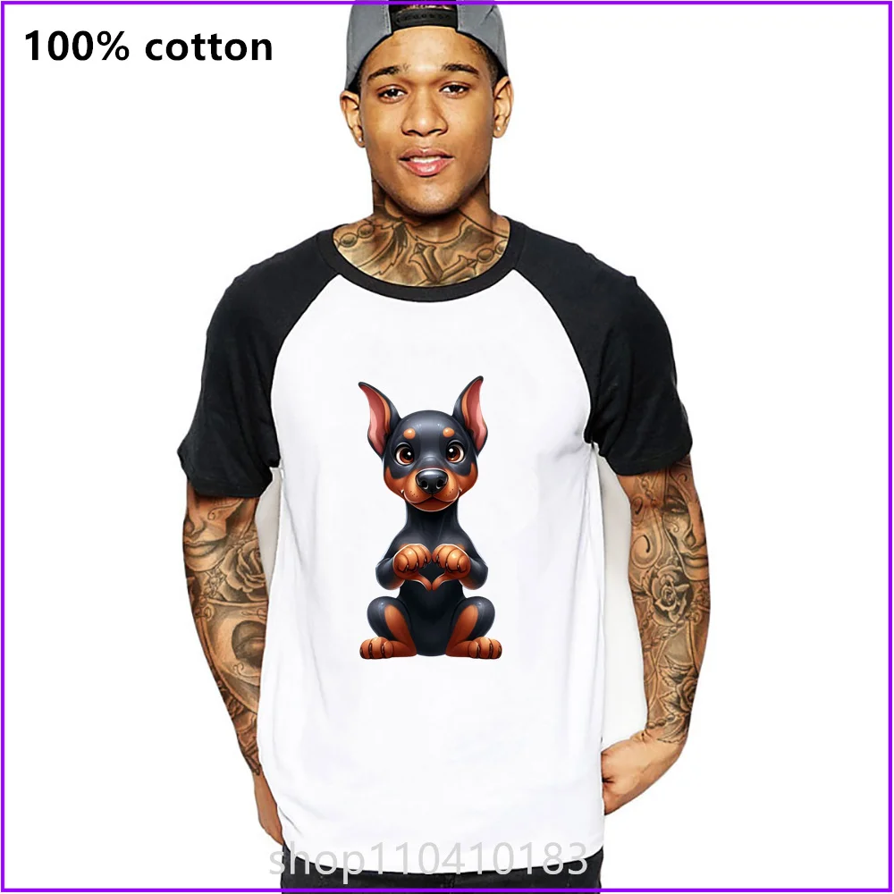 Doberman Pinscher Cartoon Cute Dog Giving Heart Animal T Shirts For Men'S Women Tshirt T-Shirt Cotton Long Sleeve Compression Te