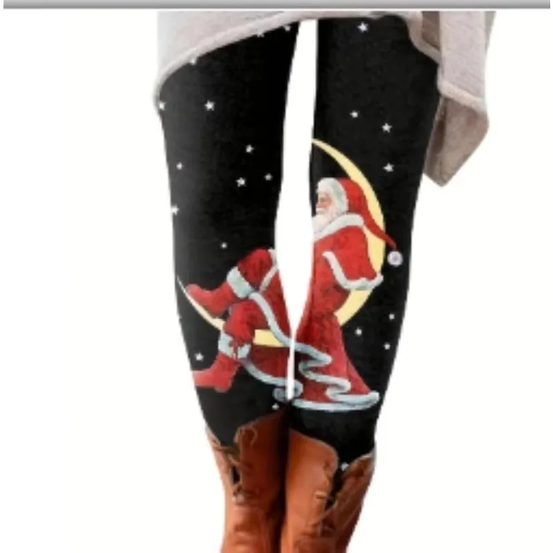 Nieuwste kerst plus size dames hoog getailleerde anti-roll kerstman bedrukte legging dames plus size legging