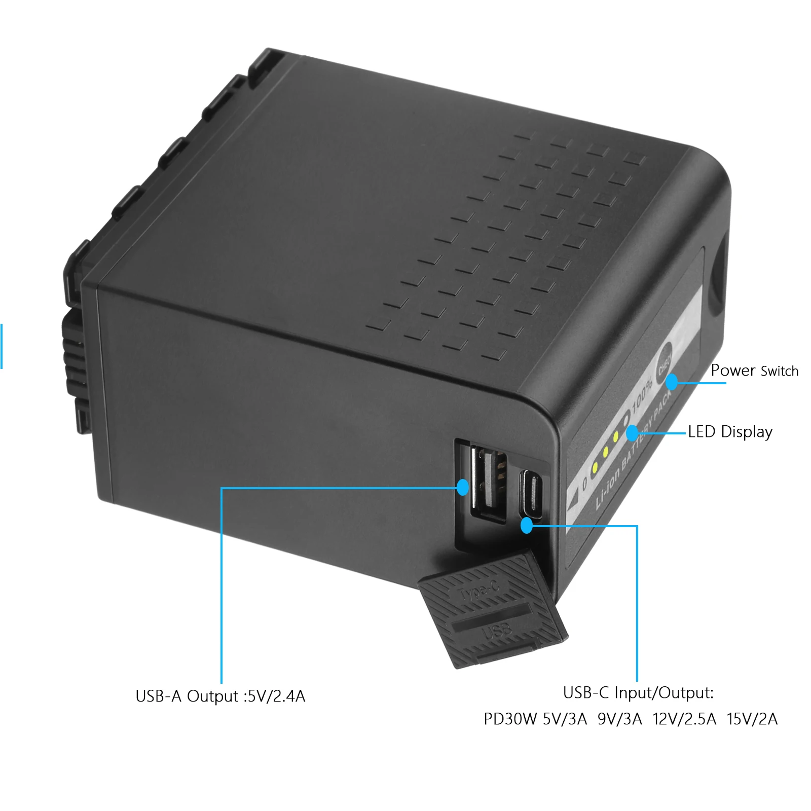 PD30W Quick Charge AG-VBR89G VW-VBD98 Battery for Panasonic AG-VBR59 VBR89 VBR118, VW-VBD58 VBD78, AG-3DA1 AC8 DVX200 HVX201