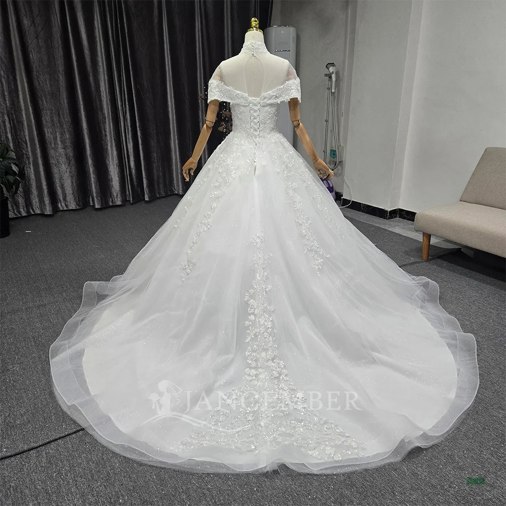 Customized Princess Lace Wedding Dresses Vintage Plus Size Sequined White Puffy Tulle Bridal Ball Gown vestidos de novia boda