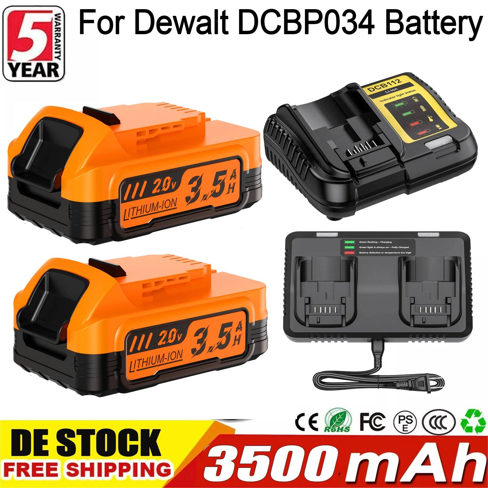 Batteria agli ioni di litio Bonacell DCBP034 per utensili elettrici a batteria Dewalt 20V MAX 3500mah, sostituzione per DCBP034 DCBP518 DCBP520