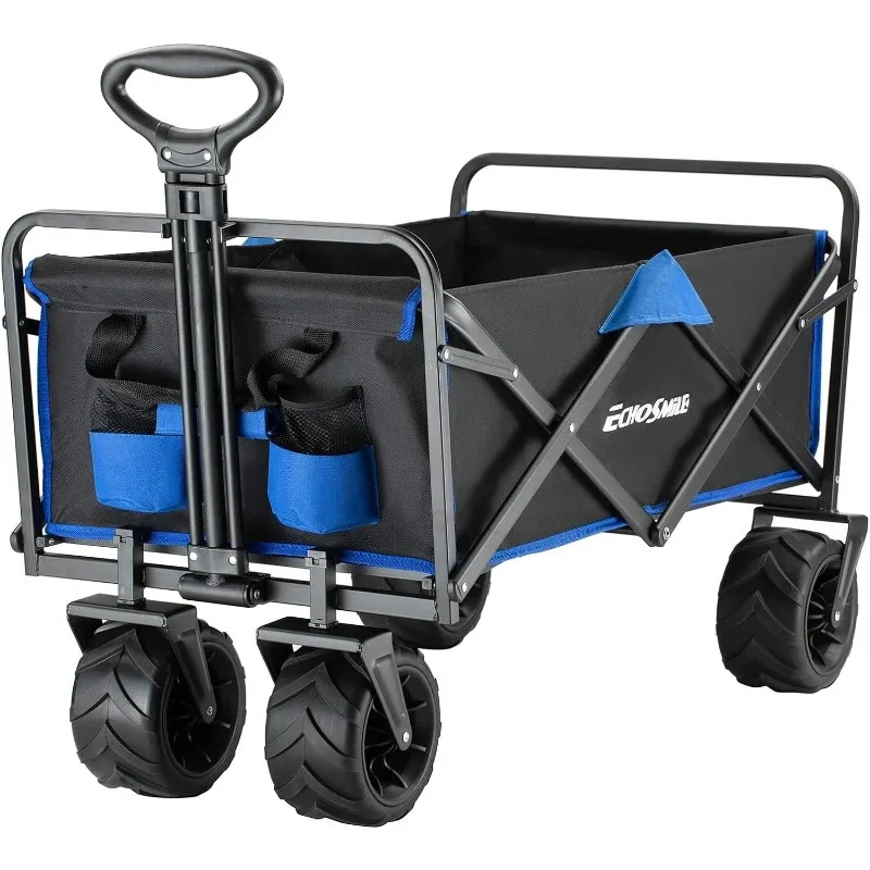 Heavy Duty 350 Lbs Capacity Collapsible Wagon, Grocery Portable Utility Cart, All Terrain Sports Beach Wagon with Big Wheels