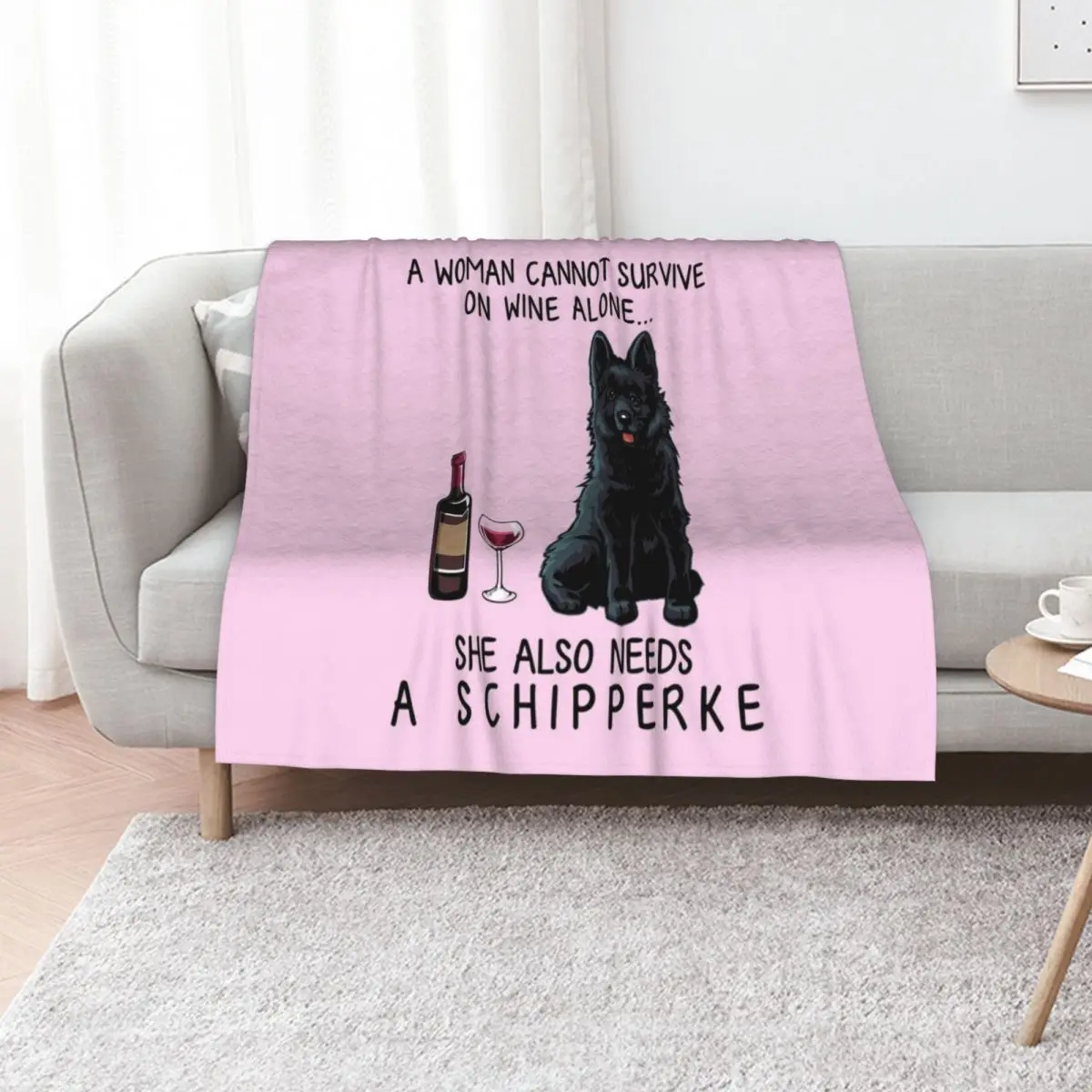 Schipperke and wine Funny gift for dog mom Throw Blanket Soft Plaid Travel manga Thin Blankets