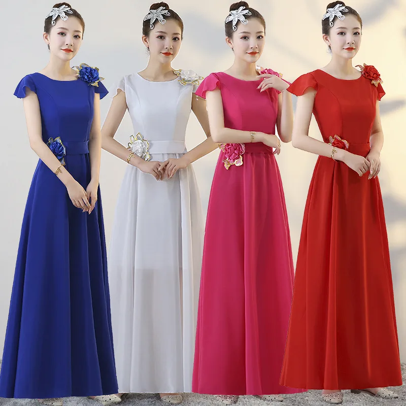 

Women Choir Performance Costume Evening Party Dress Long Slim Cheongsam Traditional Chinese Vintage Elegant Temperament Qipao