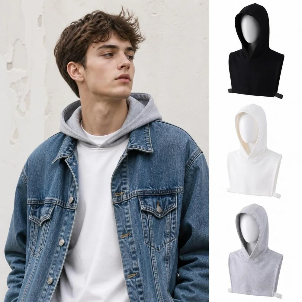 Single-sided Fleece Fake Hood Collar Soft Cotton Spandex Sleeveless Design Fleece Hood Collar Classic Color No Drawstring