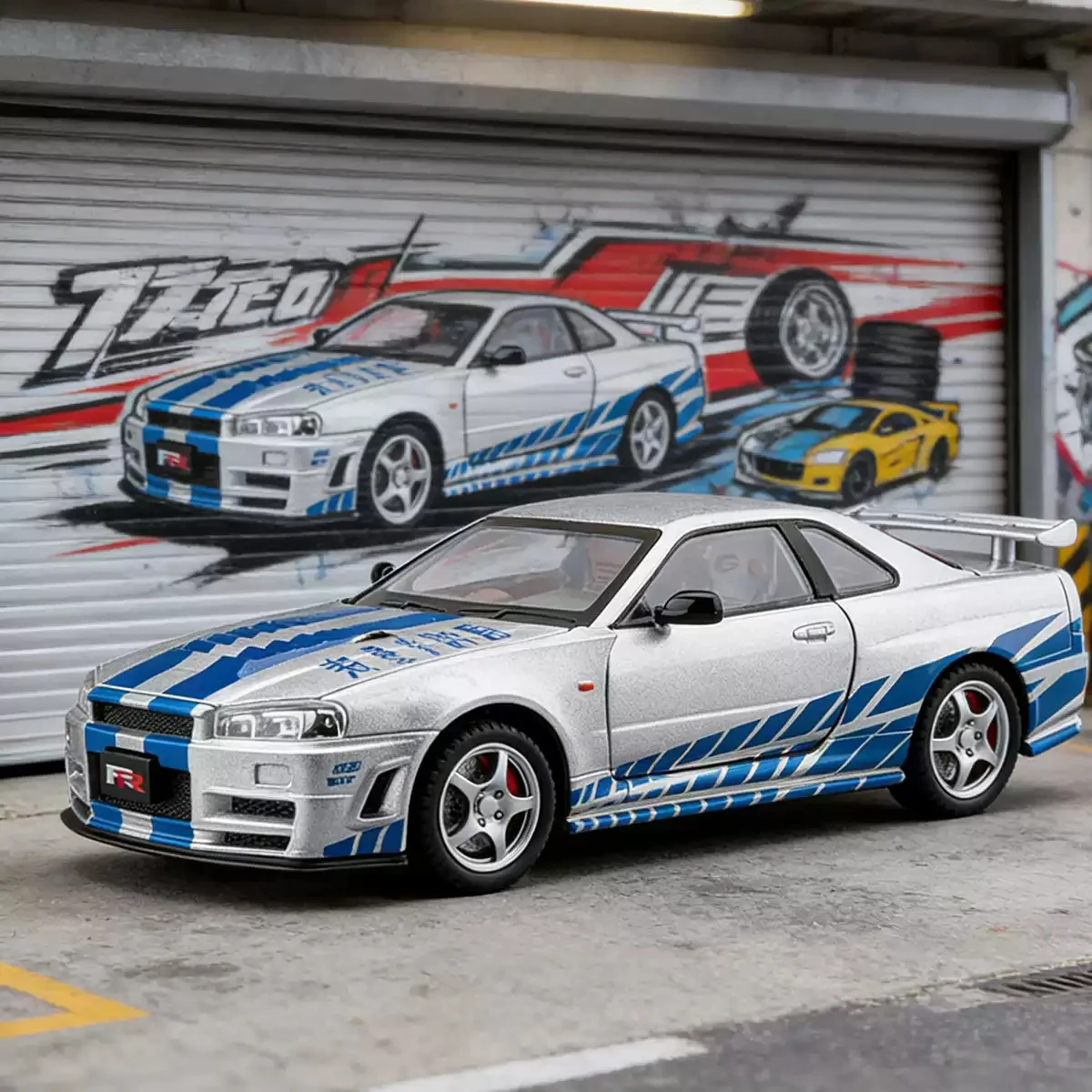 

GTR-R34 Skyline Alloy Die-cast Car Model 1:24 Scale Simulation Sound and Light Sports Car Toy Body Painting Boy Gift