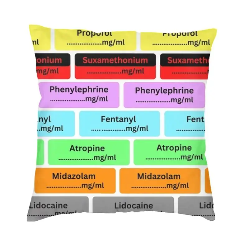 Anesthetic Labels For Anaesthesist Pillow Case 40x40cm Decor Home Modern Medical Nurse Cushion Decoration Salon Pillowcase
