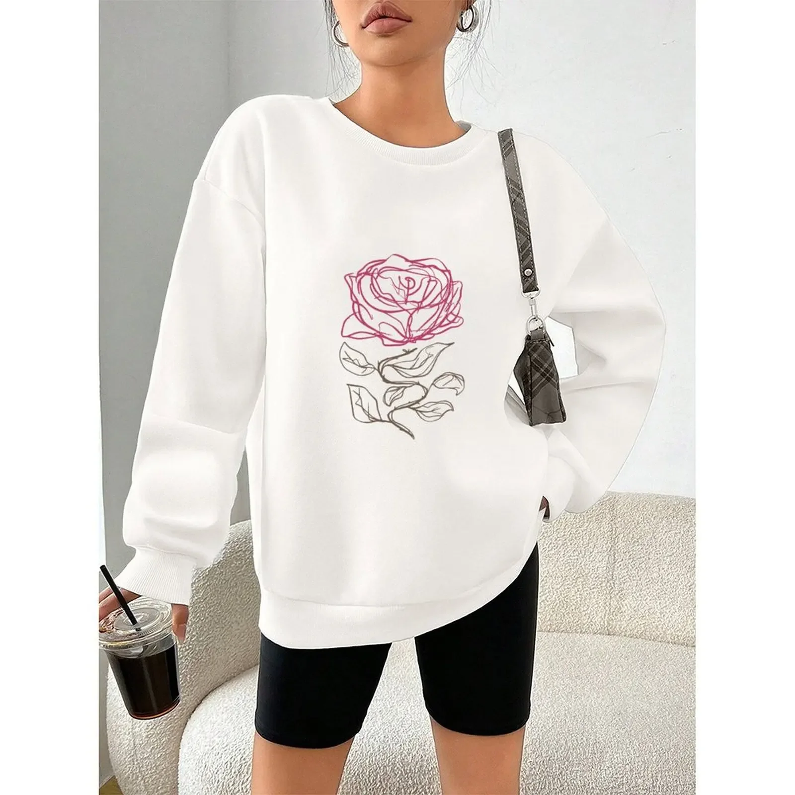 سترة مريحة للارتداء اليومي برقبة دائرية، حالة جديدة تمامًا، نمط غير رسمي بأكمام طويلة، نمط طباعة نسيج البوليستر #3