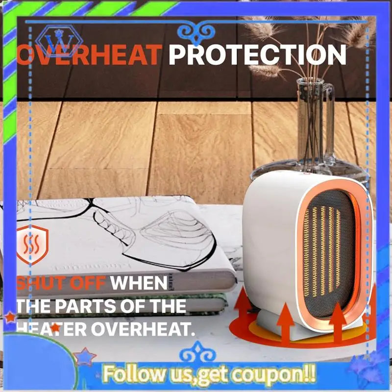 

1 PCS Electric Heater For Indoor 1200W PTC Portable Fan Smart Handy Warmer ABS For Office Home Room For Bedroom Desktop,White