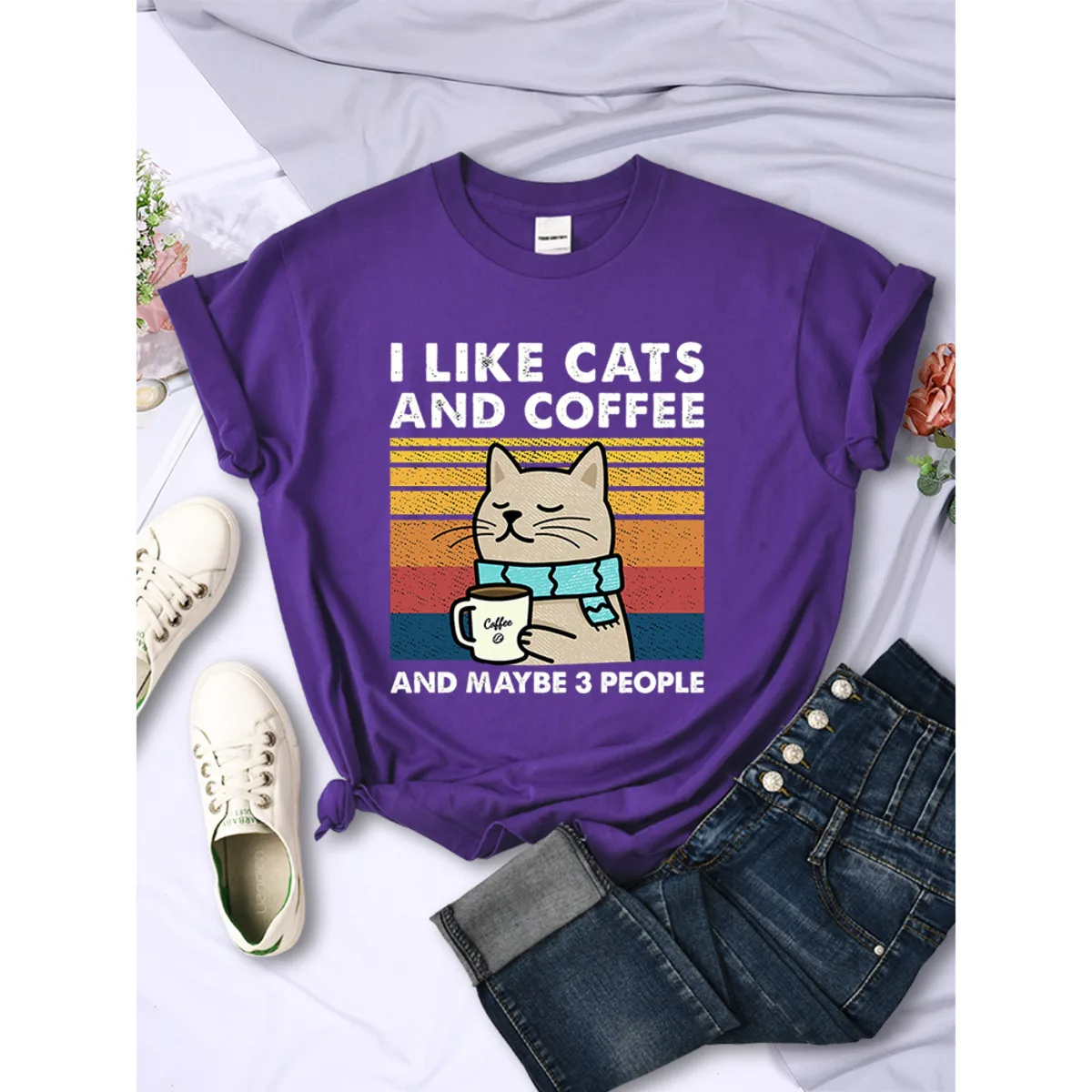 

I Like Cats And Coffee Printed T Shirt Women Hip Hop Summer Soft Tops Fashion Casual Cute Short Sleeve Breathable Cool Tshirt