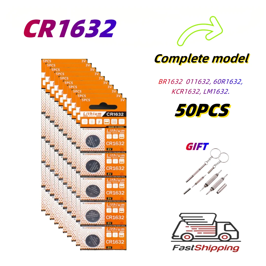 

50PCS cr1632 3v lithium battery Coin Cells 125mAh CR 1632 DL1632 BR1632 LM1632 ECR1632 Button Battery For Watch Remote Key