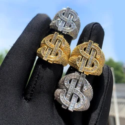 2025 High Quality Hip Hop Iced Out Luxury US Dollar Money Sign Rings Full Cubic Zircon Bling 5A CZ Paved Rapper Jewelry For Men
