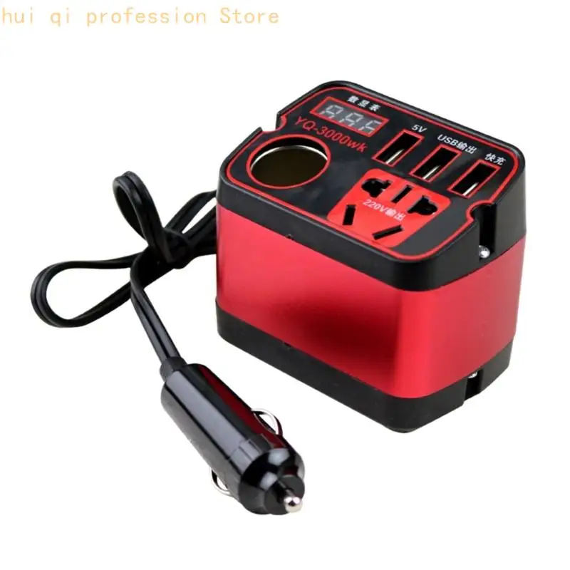 Small-Size Vehicle Power Inverter with 12V Socket Cable, Outlet, USB Charging Ports, Digital Display for Daily Commute and H8WE