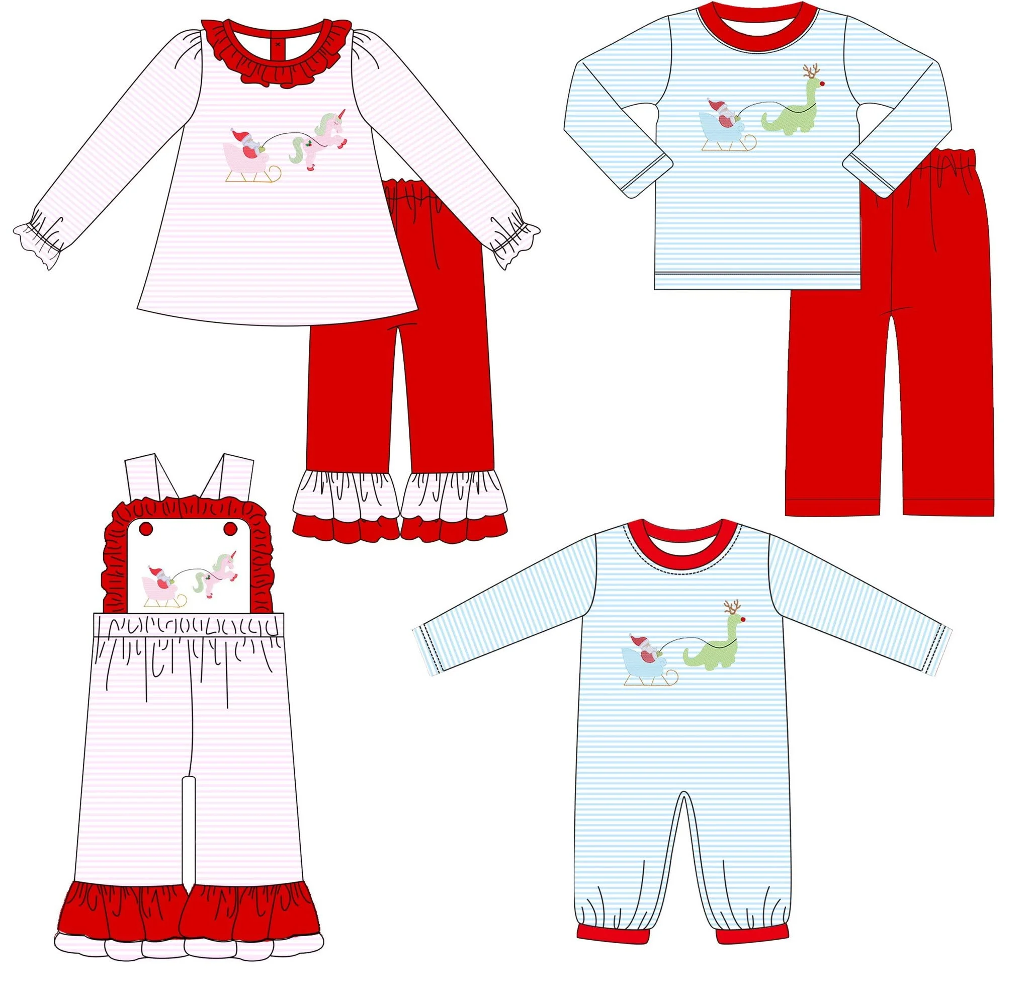 Boutique Christmas Children's Clothing Long-Sleeve Kids Set Reindeer Pulling Santa Print Boy Girl Set Newborn Jumpsuit