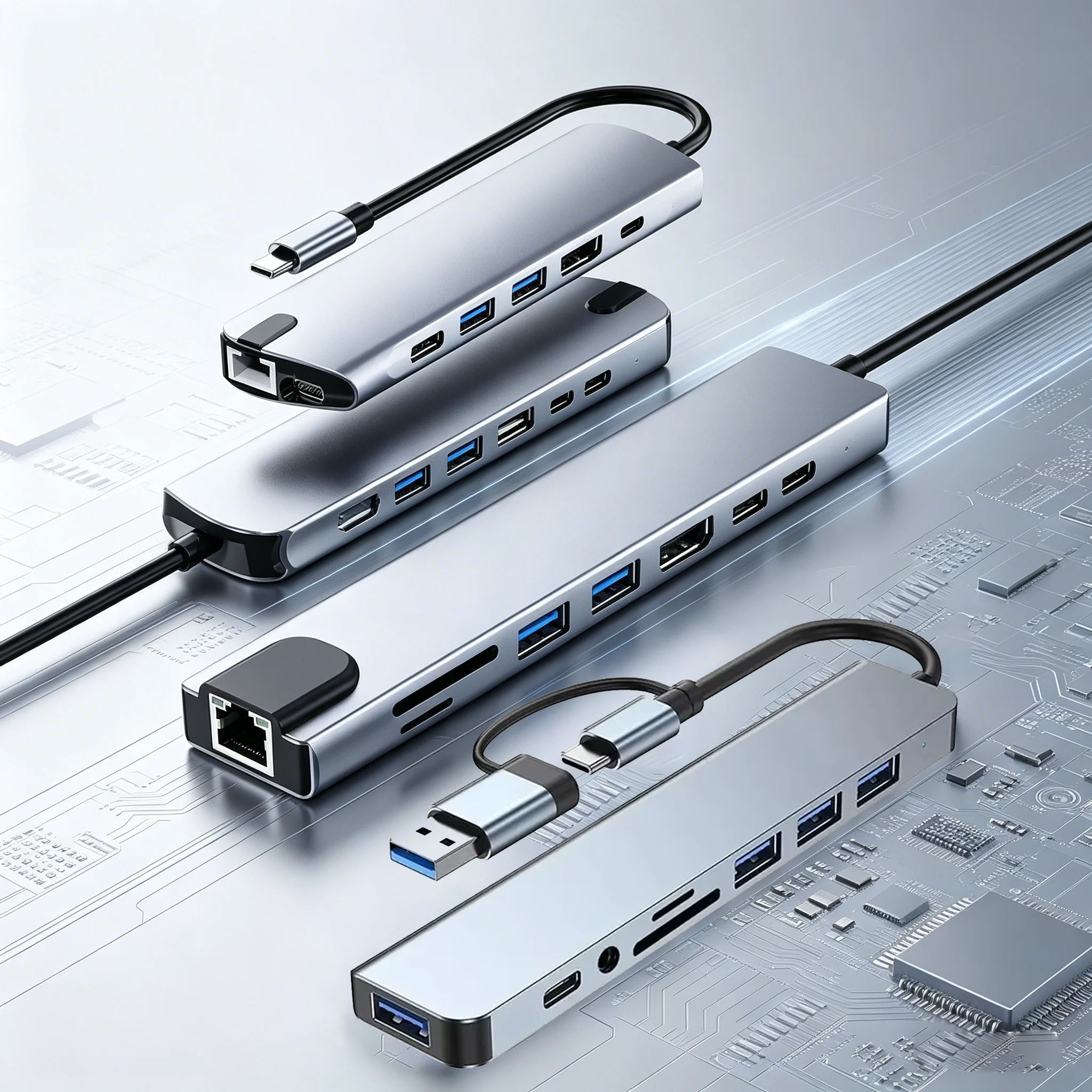 Hub USB C 3.0 con 4/6/8/9 puertos en 1, adaptador de USB tipo C para MacBook, portátiles y ordenadores.