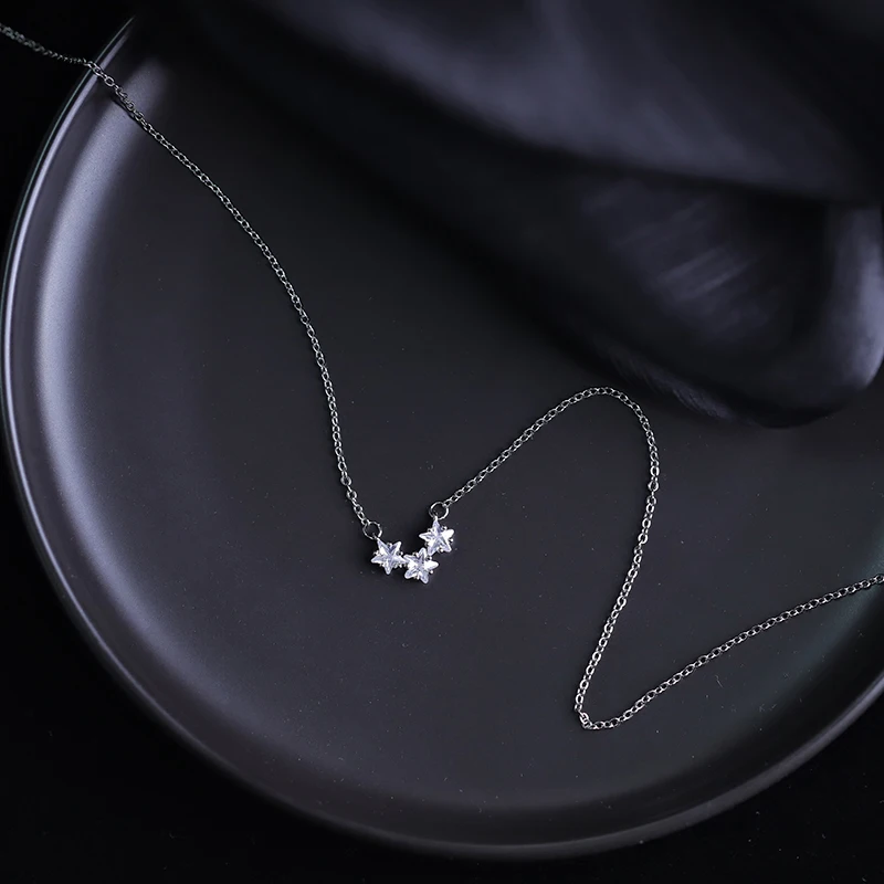 925 Sterling Silver Star Necklace Women's Fashion Collar Chain Simple Five pointed Star Zircon Pendant For Birthday Gift Jewelry