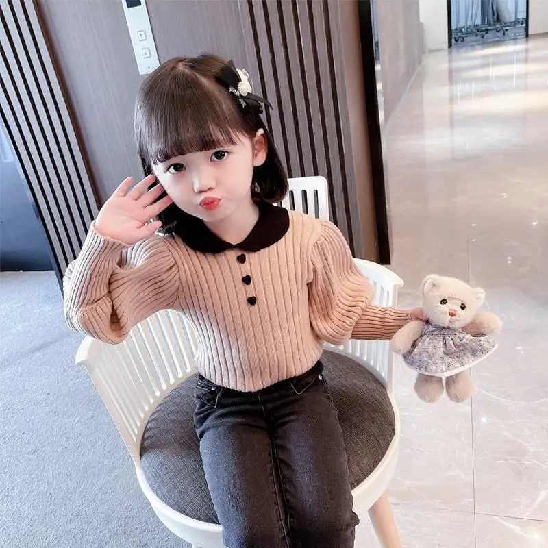 Autumn Children\'s Cute Fashion T-shirt Girl Baby Knit Sweater Sweater Spring Children\'s Long Sleeve Casual Versatile Clothing